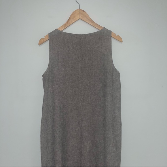 J Jill Linen Dress Size Medium Petite Grey Taupe Midi Asymmetrical Flowy Neutral - Picture 6 of 8